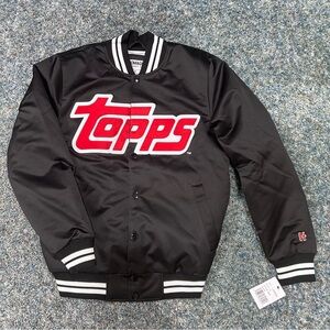 Limited Edition Topps x Homage Satin Varsity Jacket Black Red Logo Men’s size S